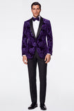 Black Golden 2 Piece Peak Lapel Jacquard Single Breasted Men's Prom Suits