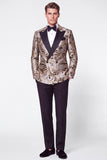 Black Silver 2 Piece Double Breasted Jacquard Peak Lapel Men's Prom Suits