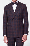 Green Grid 2 Piece Peak Lapel Double Breasted Men's Prom Suits