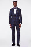 Blue Grid Notch Lapel Single Breasted Men's Prom Suits