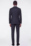 Blue Grid Notch Lapel Single Breasted Men's Prom Suits