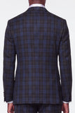 Blue Grid Notch Lapel Single Breasted Men's Prom Suits