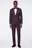 Blue Grid Notch Lapel Single Breasted Men's Prom Suits