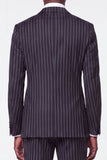 Black Grey 2 Piece Peak Lapel Pinstripe Single Breasted Men's Prom Suits