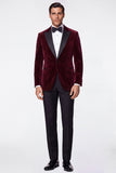 Burgundy 2 Piece Velvet Peak Lapel Single Breasted Men's Prom Suits