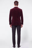 Burgundy 2 Piece Peak Lapel Single Breasted Velvet Men's Prom Suits