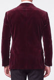 Burgundy 2 Piece Peak Lapel Single Breasted Velvet Men's Prom Suits