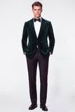 Burgundy 2 Piece Peak Lapel Single Breasted Velvet Men's Prom Suits