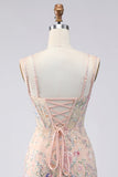Bodycon Spaghetti Straps Sequin Floral Embroidery Corset Short Homecoming Dress