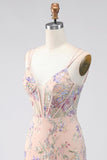 Bodycon Spaghetti Straps Sequin Floral Embroidery Corset Short Homecoming Dress