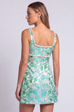 Light Blue Floral Pearls Square Neck Bodycon Mini Homecoming Dress with Slit