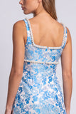 Light Blue Floral Pearls Square Neck Bodycon Mini Homecoming Dress with Slit