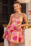 Green Floral Strapless A-Line Tiered Short Cocktail Dress with Ruffles