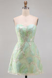 Mint Green Sequins A-Line Sequin Strapless Short Cocktail Dress