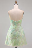 Mint Green Sequins A-Line Sequin Strapless Short Cocktail Dress