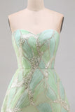 Mint Green Sequins A-Line Sequin Strapless Short Cocktail Dress