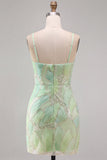 Mint Green Sequins V-Neck Short Bodycon Homecoming Dress with Slit