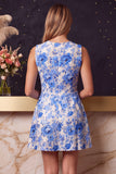 Blue Round Neck Floral Printed A-Line Short Homecoming Dress