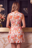 Blue Round Neck Floral Printed A-Line Short Homecoming Dress