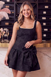 Black A-Line Floral Jacquard Pearls Ruched Short Cocktail Dress with Bow