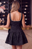 Black A-Line Floral Jacquard Pearls Ruched Short Cocktail Dress with Bow