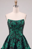 Dark Green Corset Strapless A-Line Floral Jacquard Short Cocktail Dress