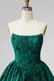 Dark Green Corset Strapless A-Line Floral Jacquard Short Cocktail Dress