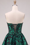Dark Green Corset Strapless A-Line Floral Jacquard Short Cocktail Dress