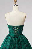 Dark Green Corset Strapless A-Line Floral Jacquard Short Cocktail Dress