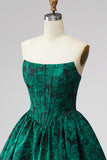 Dark Green Corset Strapless A-Line Floral Jacquard Short Cocktail Dress