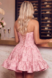 Dark Green Corset Strapless A-Line Floral Jacquard Short Cocktail Dress