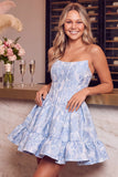 Dark Green Corset Strapless A-Line Floral Jacquard Short Cocktail Dress