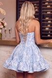 Dark Green Corset Strapless A-Line Floral Jacquard Short Cocktail Dress