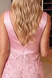 Pink Floral Sequins Bodycon Embroidery V-Neck Ruched Short Cocktail Dress