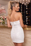 Pink Strapless Bodycon Sequins Short Cocktail Dress
