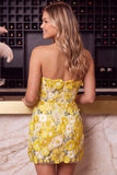 Floral Pink Appliqued Strapless Bodycon Mini Homecoming Dress