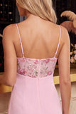 Pink Bodycon Floral Embroidered V-Neck Short Cocktail Dress