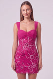 Sky Blue Beaded Ruched Floral Bodycon Short Homecoming Dress with Sequins