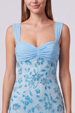 Sky Blue Beaded Ruched Floral Bodycon Short Homecoming Dress with Sequins