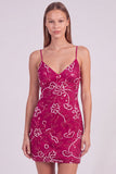 Pink Floral Bodycon Sequins Beaded Short Cocktail Dress with Lace Up Back