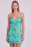 Pink Floral Bodycon Sequins Beaded Short Cocktail Dress with Lace Up Back