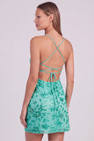 Pink Floral Bodycon Sequins Beaded Short Cocktail Dress with Lace Up Back