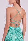 Pink Floral Bodycon Sequins Beaded Short Cocktail Dress with Lace Up Back