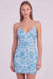 Pink Floral Bodycon Sequins Beaded Short Cocktail Dress with Lace Up Back