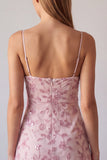 Fuchsia Spaghetti Straps Floral Bodycon Beaded Short Homecoming Dress