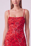 Fuchsia Spaghetti Straps Floral Bodycon Beaded Short Homecoming Dress