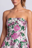 Floral Light Blue Printed A-Line Strapless Short Homecoming Dress