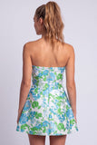 Floral Light Blue Printed A-Line Strapless Short Homecoming Dress