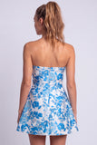 Floral Light Blue Printed A-Line Strapless Short Homecoming Dress