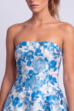 Floral Light Blue Printed A-Line Strapless Short Homecoming Dress